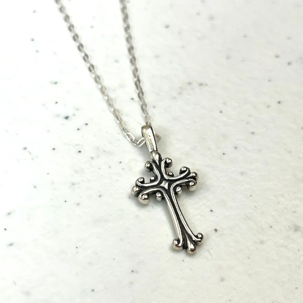 Sterling Silver Cross Necklace USA Made Pendant 925 28x12.5mm 18in Cable Chain